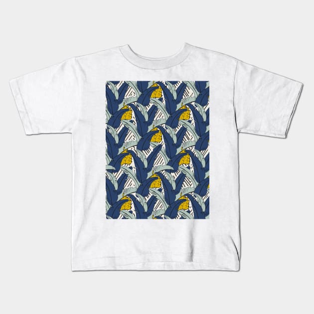 Retro tropical palm leaf print Kids T-Shirt by kookiepixel